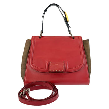 Fendi Handbag Leather, Canvas Red Brown Handbag Shoulder Bag 2Way Pecan Silvana Women