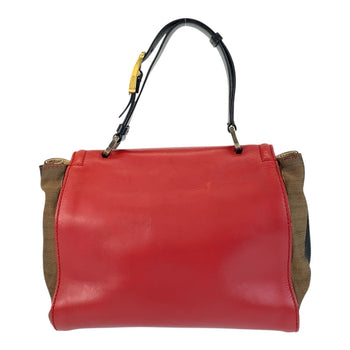 Fendi Handbag Leather, Canvas Red Brown Handbag Shoulder Bag 2Way Pecan Silvana Women
