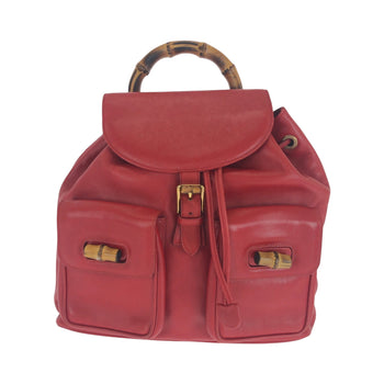 Gucci Backpack 003 2058 0016 Leather Red Brown Gold Metal Backpack Backpack Bamboo Women