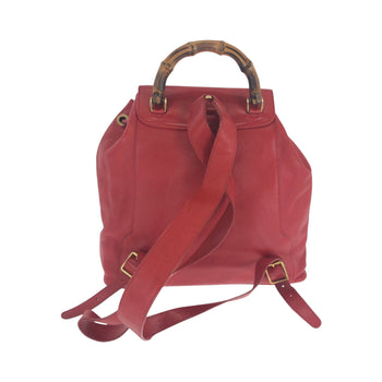 Gucci Backpack 003 2058 0016 Leather Red Brown Gold Metal Backpack Backpack Bamboo Women