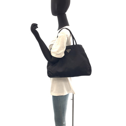 Prada Tote Bag Nylon Black Silvermetal Tote Bag Handbag Test Triangle With Logo Women