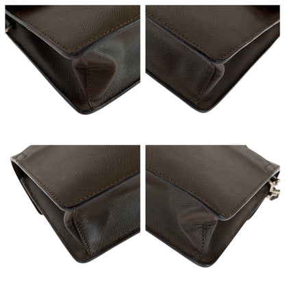 Prada Clutch Bag Leather Brown Silver Metal Clutch Bag Business Bag Safiano Triangle With Logo Mens