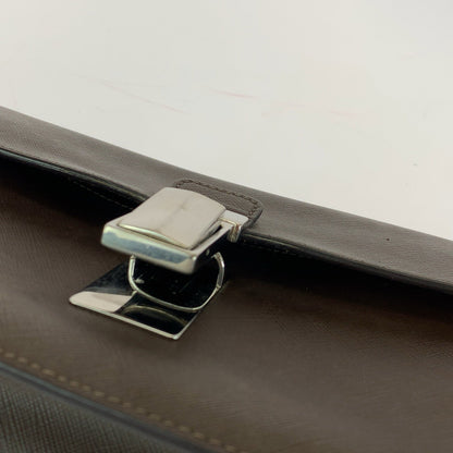 Prada Clutch Bag Leather Brown Silver Metal Clutch Bag Business Bag Safiano Triangle With Logo Mens