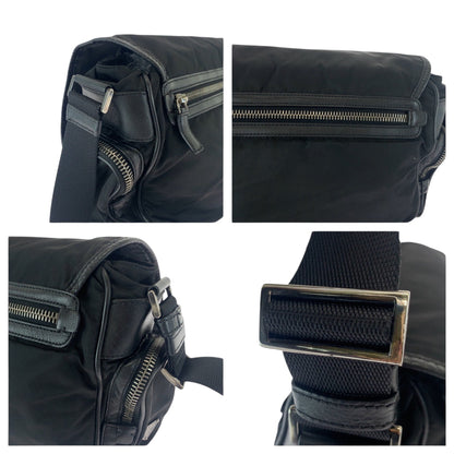 Prada Shoulder Bag Nylon Black Silvermetal Shoulder Bag Messenger Bag Test Triangle With Logo Mens