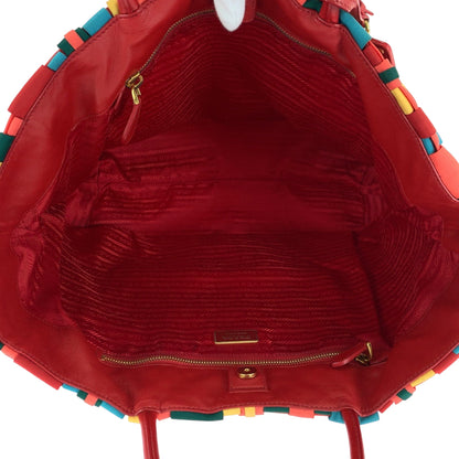 Prada Tote Bag Bn1652 Nylon Multicolor Goldmetal Test Triangle With Logo Braid