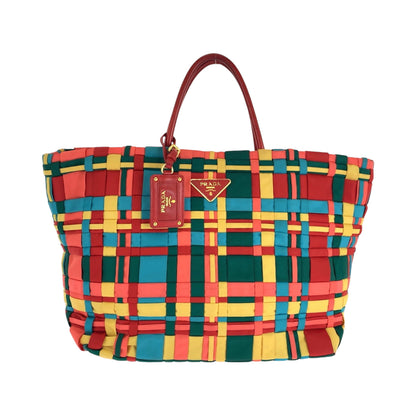Prada Tote Bag Bn1652 Nylon Multicolor Goldmetal Test Triangle With Logo Braid