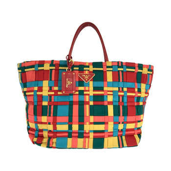 Prada Tote Bag Bn1652 Nylon Multicolor Goldmetal Test Triangle With Logo Braid