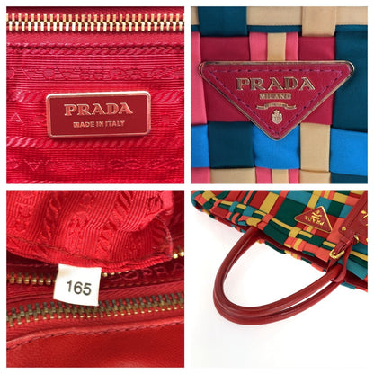 Prada Tote Bag Bn1652 Nylon Multicolor Goldmetal Test Triangle With Logo Braid