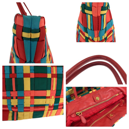 Prada Tote Bag Bn1652 Nylon Multicolor Goldmetal Test Triangle With Logo Braid