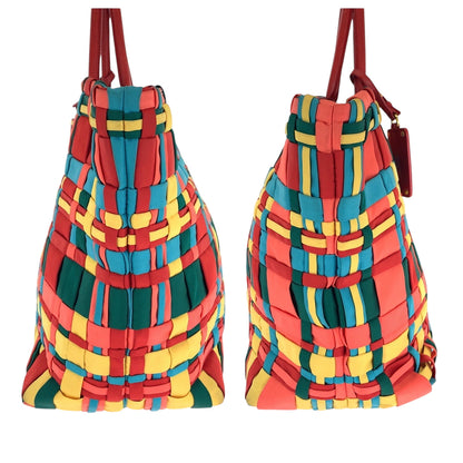 Prada Tote Bag Bn1652 Nylon Multicolor Goldmetal Test Triangle With Logo Braid