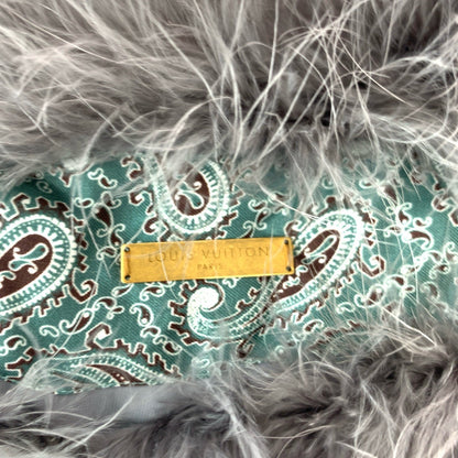 Louis Vuitton Scarf Mp1258 Fur, Silk Gray Green Scarf Stole Tippet Paisley Pattern Women