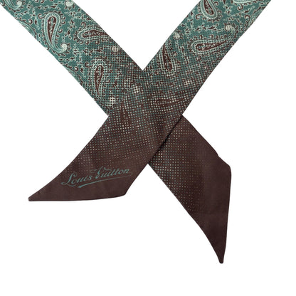 Louis Vuitton Scarf Mp1258 Fur, Silk Gray Green Scarf Stole Tippet Paisley Pattern Women