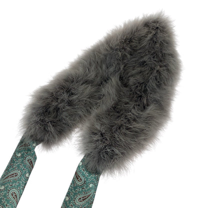 Louis Vuitton Scarf Mp1258 Fur, Silk Gray Green Scarf Stole Tippet Paisley Pattern Women