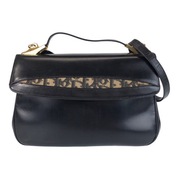 Christian Dior Shoulder Bag Leather Black Goldmetal 2Way Shoulder Bag Handbag Trotter Women