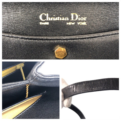 Christian Dior Shoulder Bag Leather Black Goldmetal 2Way Shoulder Bag Handbag Trotter Women