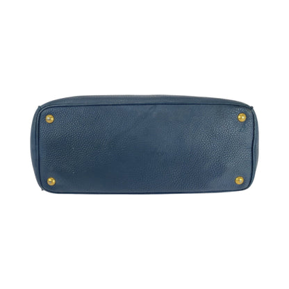 Prada Tote Bag Bn2420 Leather Blue Goldmetal Tote Bag Handbag Vitterodino Logo Women