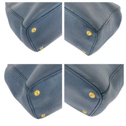 Prada Tote Bag Bn2420 Leather Blue Goldmetal Tote Bag Handbag Vitterodino Logo Women