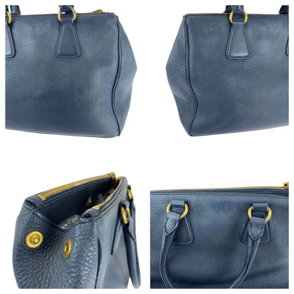 Prada Tote Bag Bn2420 Leather Blue Goldmetal Tote Bag Handbag Vitterodino Logo Women