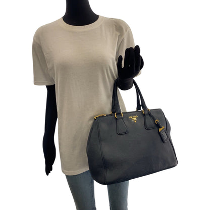 Prada Tote Bag Bn2420 Leather Blue Goldmetal Tote Bag Handbag Vitterodino Logo Women
