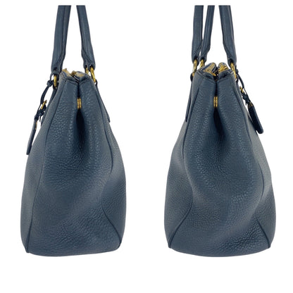 Prada Tote Bag Bn2420 Leather Blue Goldmetal Tote Bag Handbag Vitterodino Logo Women