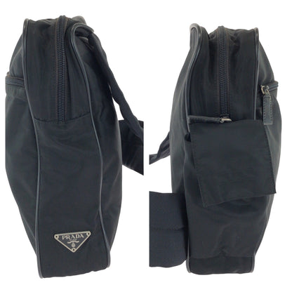 Prada Shoulder Bag Nylon Black Silvermetal Shoulder Bag Messenger Bag Test Triangle With Logo Mens
