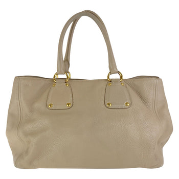 Prada Tote Bag Leather Beige Gold Metal Tote Bag Shoulder Bag 2Way Vitterodino Women
