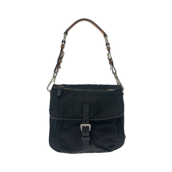 Prada Shoulder Bag Br2156 Nylon Black Brown Silvermetal One Shoulder Bag Test Triangle With Logo