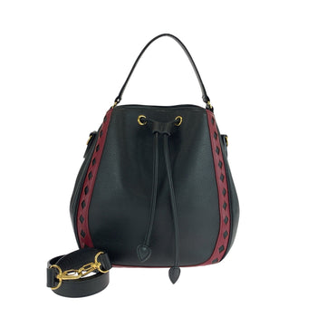 Yves Saint Laurent Shoulder Bag Leather Black Red Goldmetal Shoulder Bag Handbag Diamond Cut Women