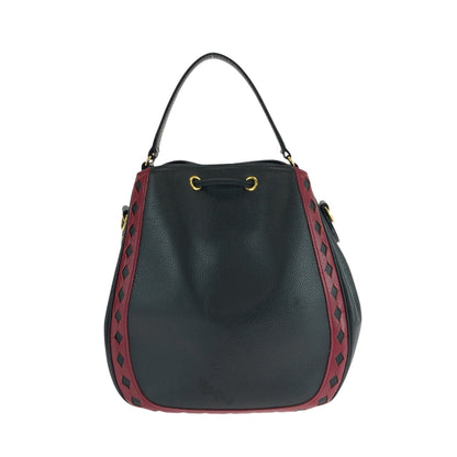 Yves Saint Laurent Shoulder Bag Leather Black Red Goldmetal Shoulder Bag Handbag Diamond Cut Women