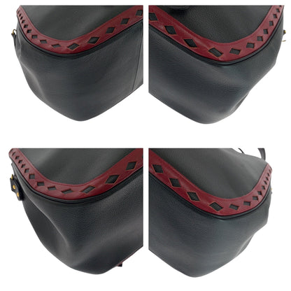 Yves Saint Laurent Shoulder Bag Leather Black Red Goldmetal Shoulder Bag Handbag Diamond Cut Women