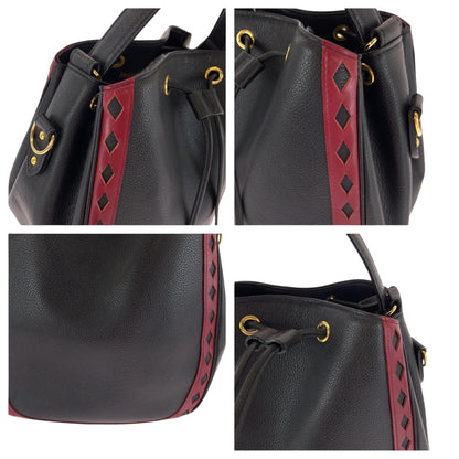 Yves Saint Laurent Shoulder Bag Leather Black Red Goldmetal Shoulder Bag Handbag Diamond Cut Women