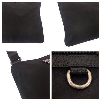 Prada Shoulder Bag Nylon Black Silvermetal Shoulder Bag Pochette Test Triangle With Logo Mens