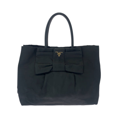 Prada Tote Bag Bn1601 Nylon Black Goldmetal Tote Bag Handbag Test Logo Ribbon Women