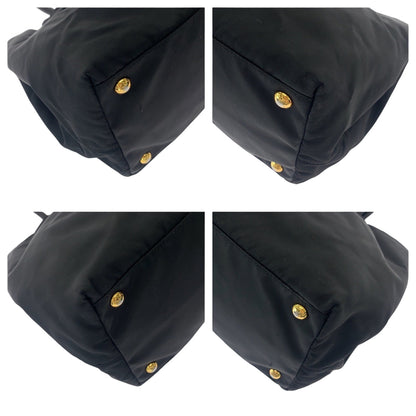 Prada Tote Bag Bn1601 Nylon Black Goldmetal Tote Bag Handbag Test Logo Ribbon Women