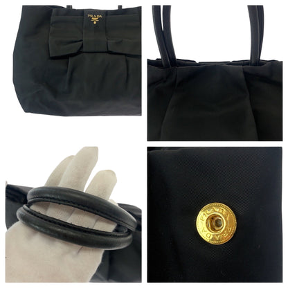 Prada Tote Bag Bn1601 Nylon Black Goldmetal Tote Bag Handbag Test Logo Ribbon Women
