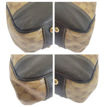 Gucci Tote Bag 293592 Pvc, Leather Beige Brown Gold Metal Tote Bag Shoulder Bag Sherry Line Gg
