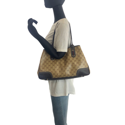 Gucci Tote Bag 293592 Pvc, Leather Beige Brown Gold Metal Tote Bag Shoulder Bag Sherry Line Gg