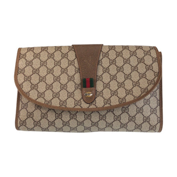 Gucci Clutch Bag 89 01 031 Gg Supreme Canvas, Leather Beige Brown Gold Metal Clutch Bag Sherry Line