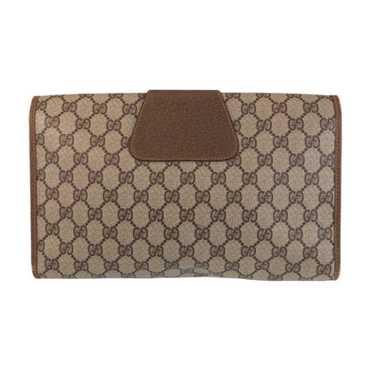 Gucci Clutch Bag 89 01 031 Gg Supreme Canvas, Leather Beige Brown Gold Metal Clutch Bag Sherry Line