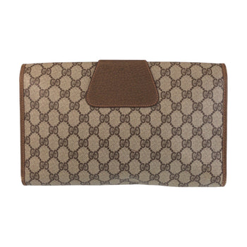 Gucci Clutch Bag 89 01 031 Gg Supreme Canvas, Leather Beige Brown Gold Metal Clutch Bag Sherry Line