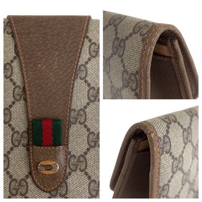 Gucci Clutch Bag 89 01 031 Gg Supreme Canvas, Leather Beige Brown Gold Metal Clutch Bag Sherry Line