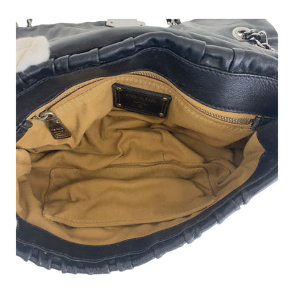 Prada Shoulder Bag Leather Black Silvermetal Crossbody Chain Shoulder Bag Gathered Women