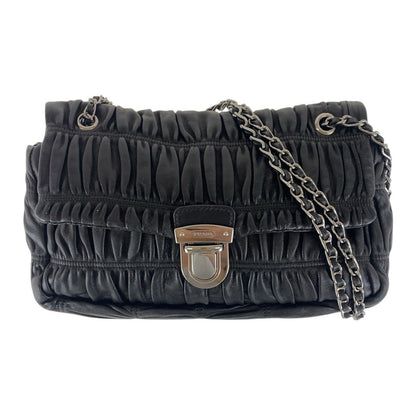 Prada Shoulder Bag Leather Black Silvermetal Crossbody Chain Shoulder Bag Gathered Women