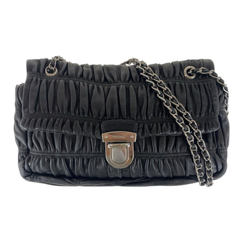Prada Shoulder Bag Leather Black Silvermetal Crossbody Chain Shoulder Bag Gathered Women