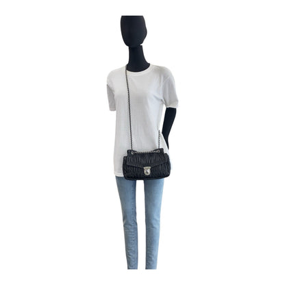 Prada Shoulder Bag Leather Black Silvermetal Crossbody Chain Shoulder Bag Gathered Women
