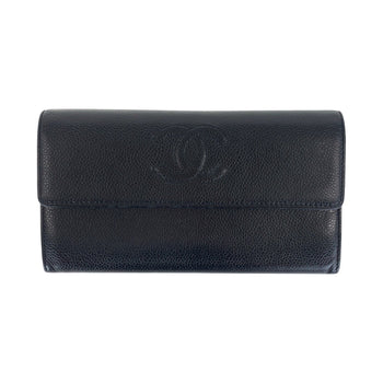 Chanel Long Wallet Purse Caviar Skin Black Coco Mark