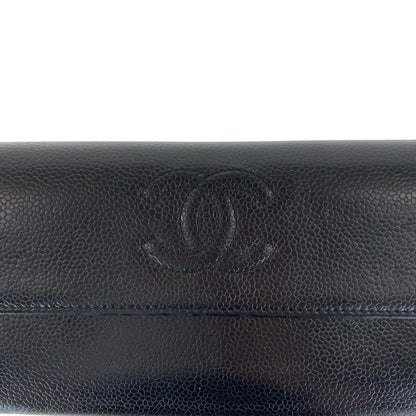 Chanel Long Wallet Purse Caviar Skin Black Coco Mark