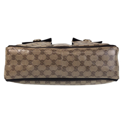 Gucci Tote Bag 268639 Coated Canvas, Leather Beige Brown Gold Metal Tote Bag Shoulder Bag Gg