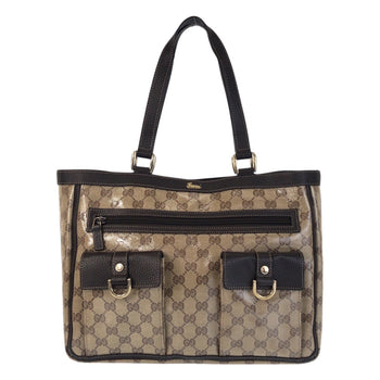 Gucci Tote Bag 268639 Coated Canvas, Leather Beige Brown Gold Metal Tote Bag Shoulder Bag Gg