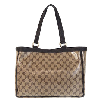 Gucci Tote Bag 268639 Coated Canvas, Leather Beige Brown Gold Metal Tote Bag Shoulder Bag Gg